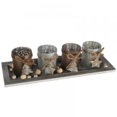 Weihnachts-Deko Holzteller mit Teelichthaltern