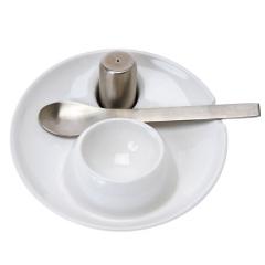Eierbecher mit Löffel und Salzstreuer